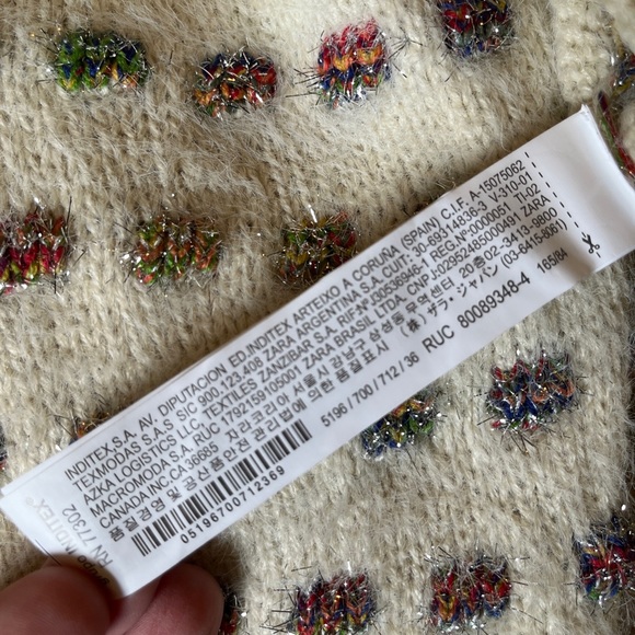 ZARA Size Medium Soft Sweater Ecru Rainbow Glitter Metallic Weave Fancy Knit NEW - Picture 13 of 14